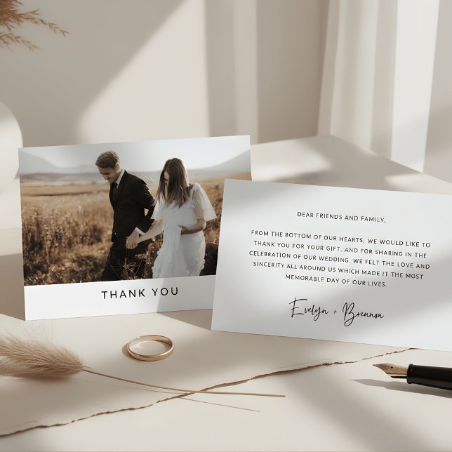 Minimalist Simple Script with Heart Wedding Photo  Postcard (Creator Uploaded)