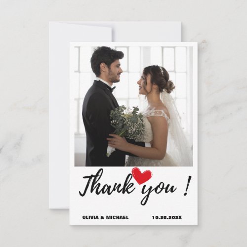 Minimalist Simple Script with Heart Wedding Photo  Thank You Card