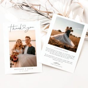 Minimalist Simple Script with Heart Wedding Photo Thank You Card
