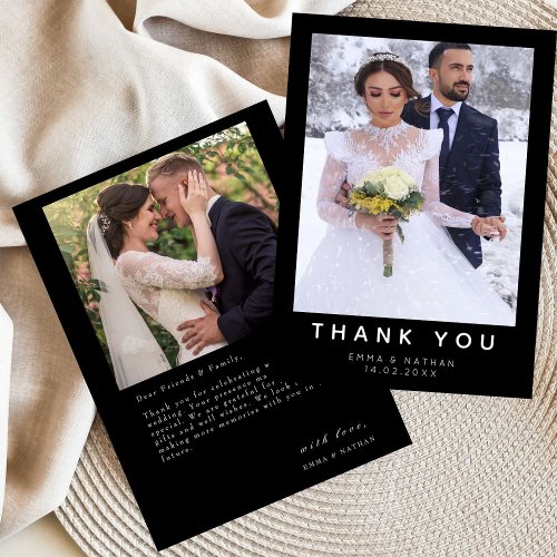 Minimalist Simple Script with Heart Wedding Photo  Thank You Card