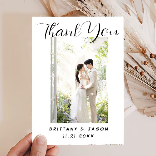 Minimalist Simple Script with Heart Wedding Photo Thank You Card