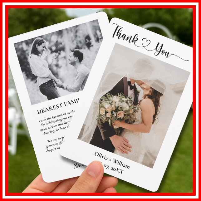 Minimalist Simple Script with Heart Wedding Photo  Thank You Card (Creator Uploaded)