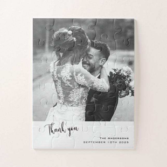 Minimalist Simple Script with Wedding Photo  Jigsaw Puzzle (Vertical)