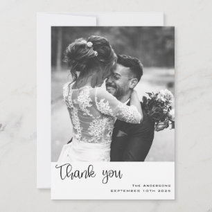 Minimalist Simple Script with Wedding Photo Thank Thank You Card