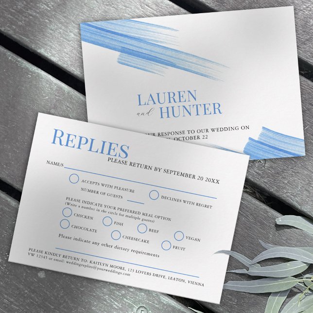 Minimalist simple sky blue ink meal wedding RSVP card (Creator Uploaded)