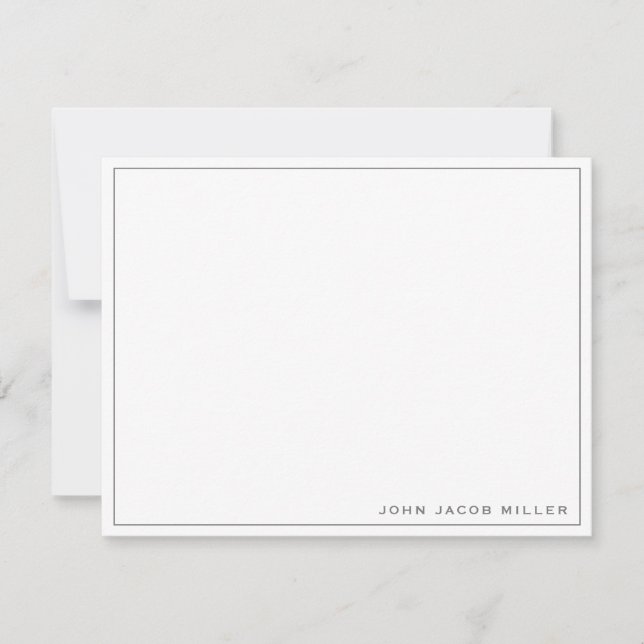Minimalist Simple Square Border Dark Silver Gray Note Card (Front)