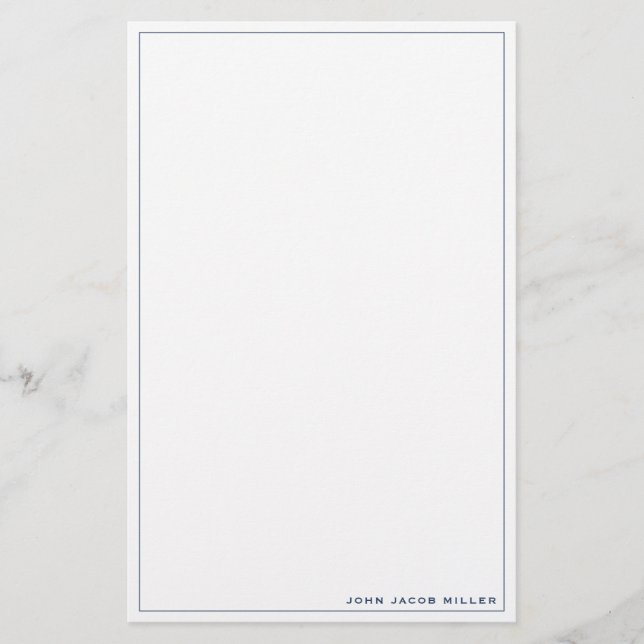 Minimalist Simple Square Border Navy Blue Stationery (Front)