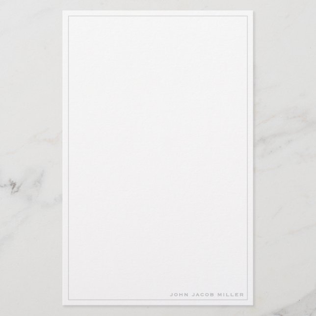 Minimalist Simple Square Border Silver Gray Stationery (Front)
