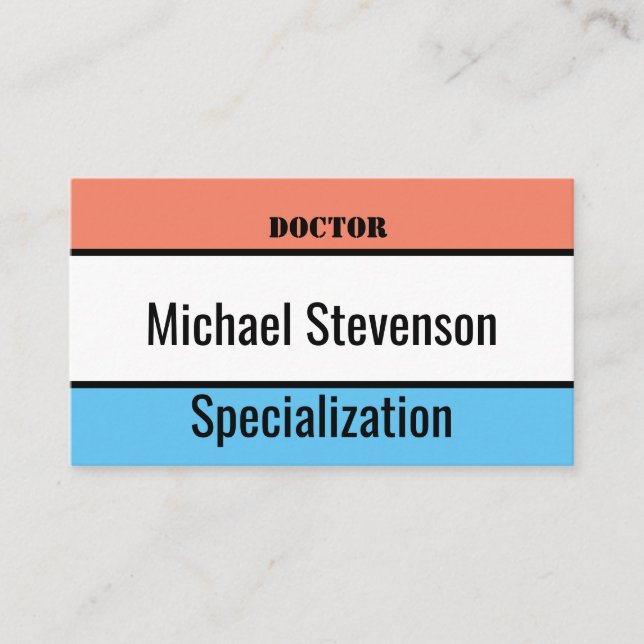 Minimalist, simple, stripes, coral, blue business card (Front)