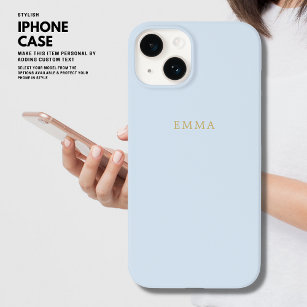 Minimalist Simple Stylish Chic Blue Gold Monogram Case-Mate iPhone 14 Case
