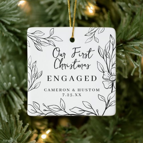 Minimalist Simple Stylish Personalized Engagement Ceramic Ornament