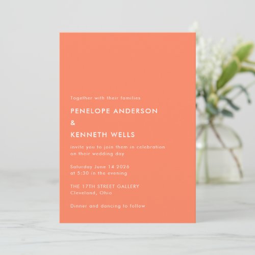 Minimalist Simple Tangerine Orange Wedding Invitation