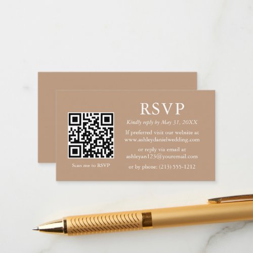 Minimalist Simple Taupe Wedding QR RSVP Enclosure Card