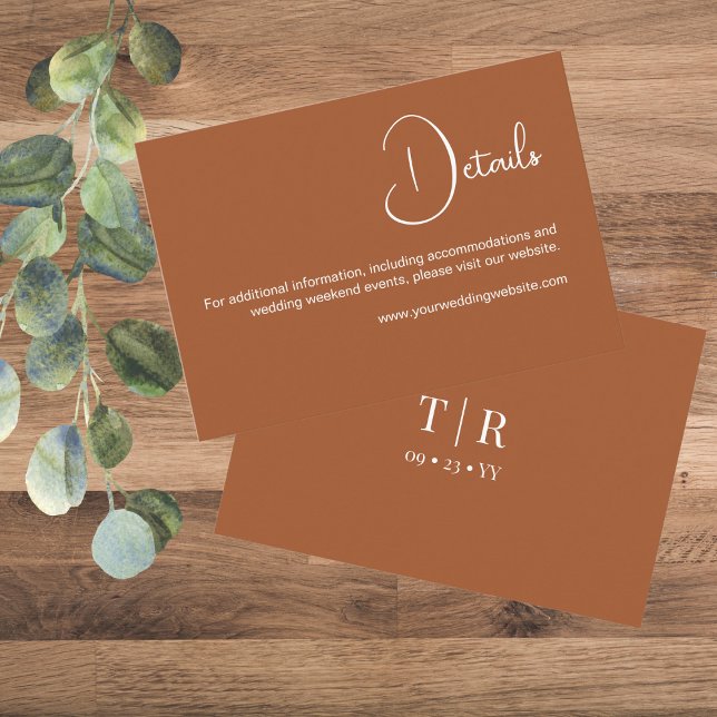 Minimalist Simple Terracota Wedding Details Enclosure Card (Creator Uploaded)