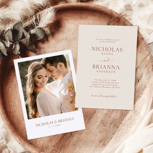 Minimalist Simple Terracotta Modern Wedding Photo Invitation