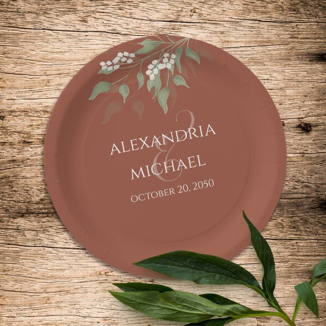 Minimalist Simple Terracotta Wedding Calligraphy Paper Plates (Creator Uploaded)
