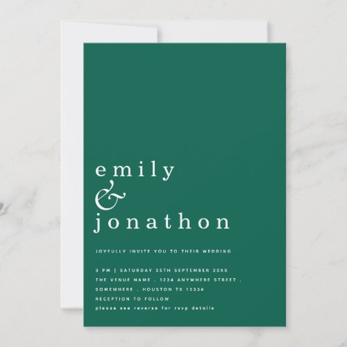 Minimalist Simple Text QR Code Emerald Wedding  Invitation