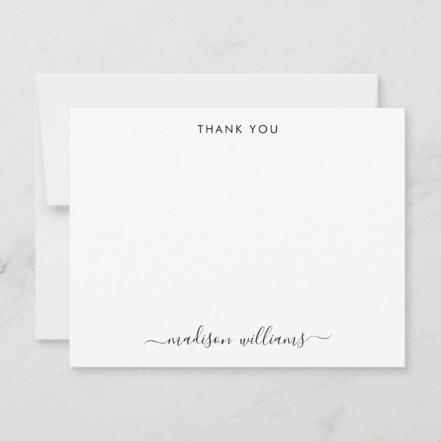 Minimalist Simple Thank You Modern Script Name Note Card (Front)