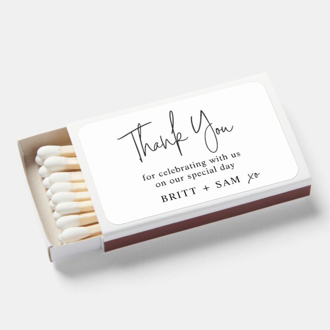 Minimalist Simple Thank You Wedding Favor Matchboxes (Front Open)