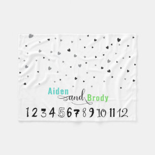 Minimalist Simple Twin Brothers Month Milestone Fleece Blanket