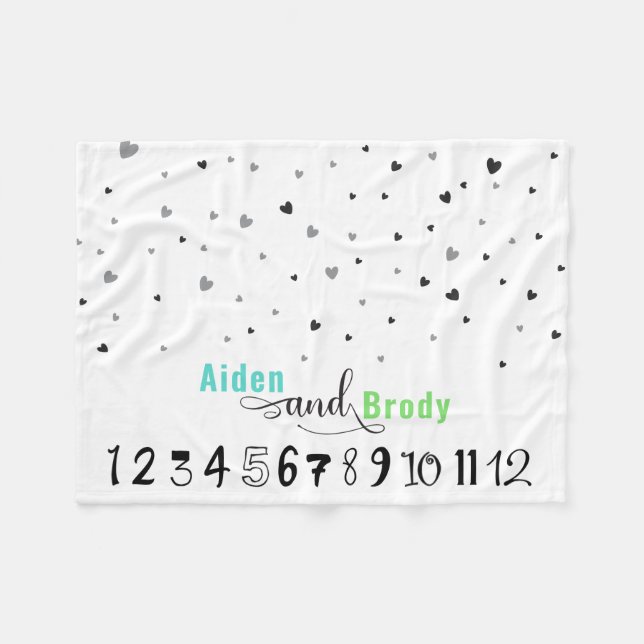 Minimalist Simple Twin Brothers Month Milestone Fleece Blanket (Front (Horizontal))