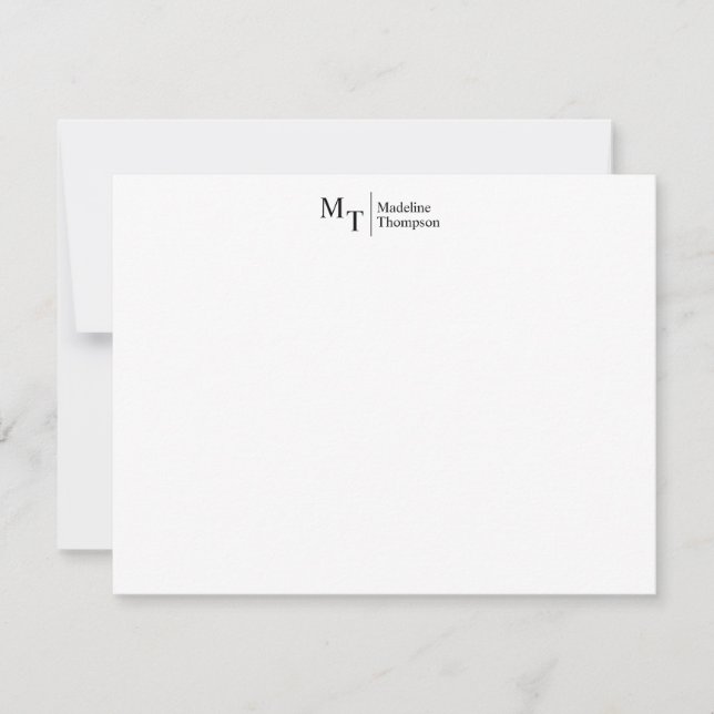 Minimalist Simple Two Initial Split line Black Note Card (Front)
