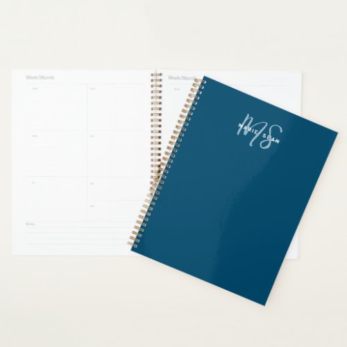 Minimalist Simple Two Monogram Teal Blue Planner