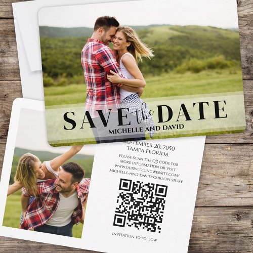 Minimalist Simple Two Photo  QR Code Website Save The Date