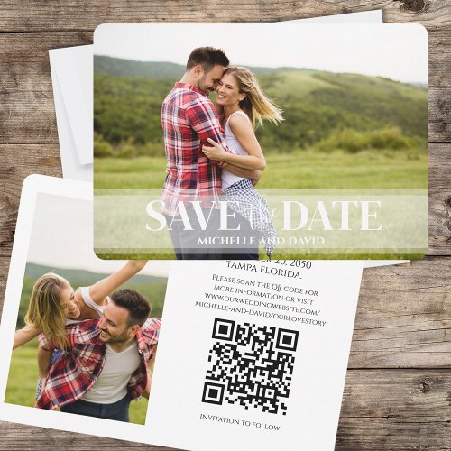 Minimalist Simple Two Photo  QR Code Website Save The Date