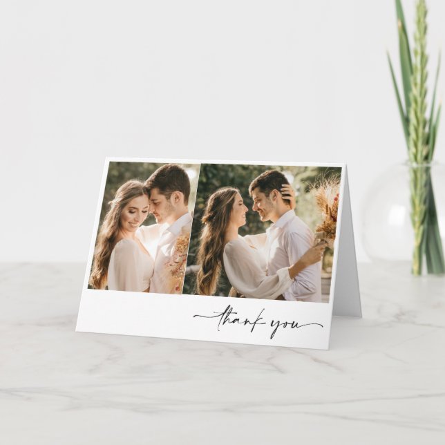 Minimalist Simple Two Photo Wedding Thank You  Card (Front)