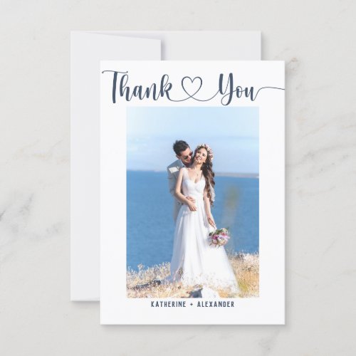 Minimalist Simple Typography Heart Wedding Photo   Thank You Card