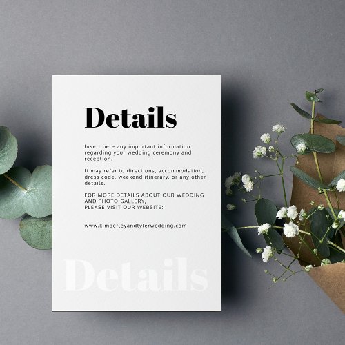 Minimalist simple typography wedding details enclosure card