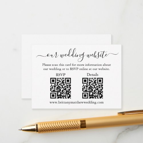 Minimalist Simple Wedding 2 QR RSVP Details Enclosure Card