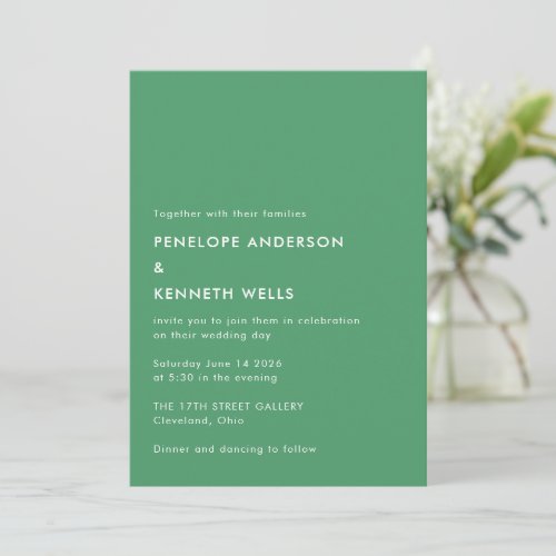 Minimalist Simple Wedding Basic Kelly Green Invitation