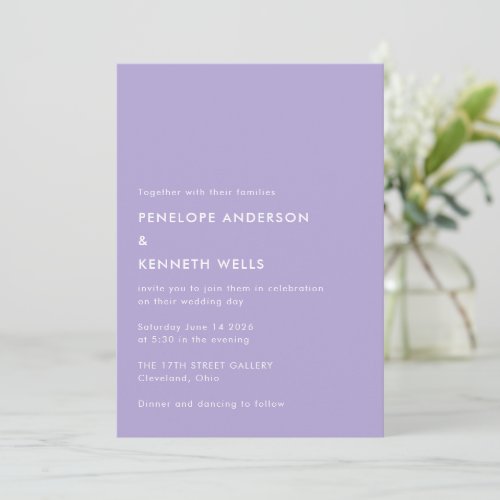 Minimalist Simple Wedding Basic Lavender Purple Invitation