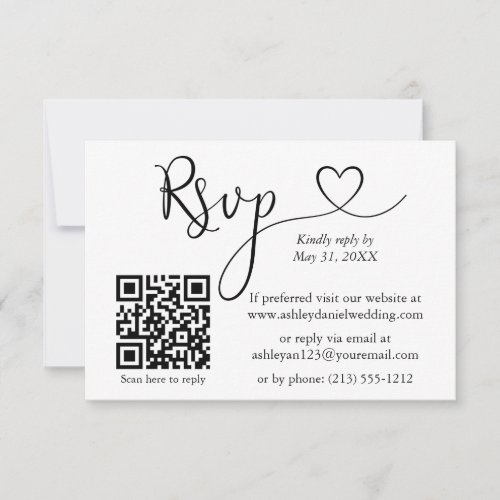 Minimalist Simple Wedding Black and White QR RSVP  Card