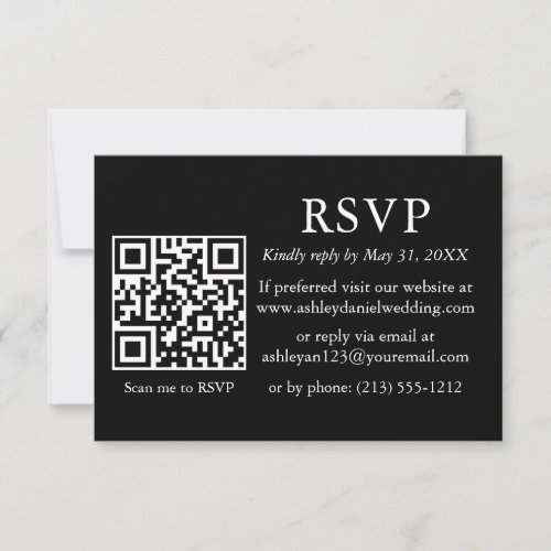 Minimalist Simple Wedding Black QR RSVP  Card