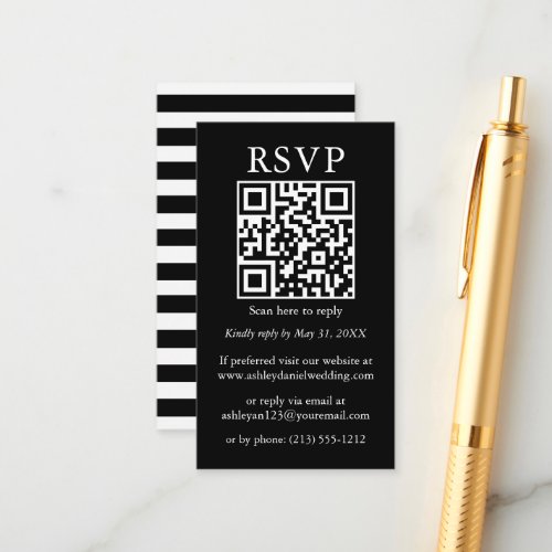 Minimalist Simple Wedding Black Stripes QR RSVP Enclosure Card