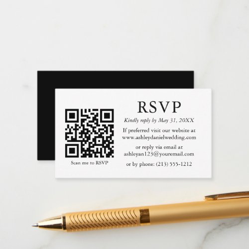 Minimalist Simple Wedding Black White QR RSVP Enclosure Card