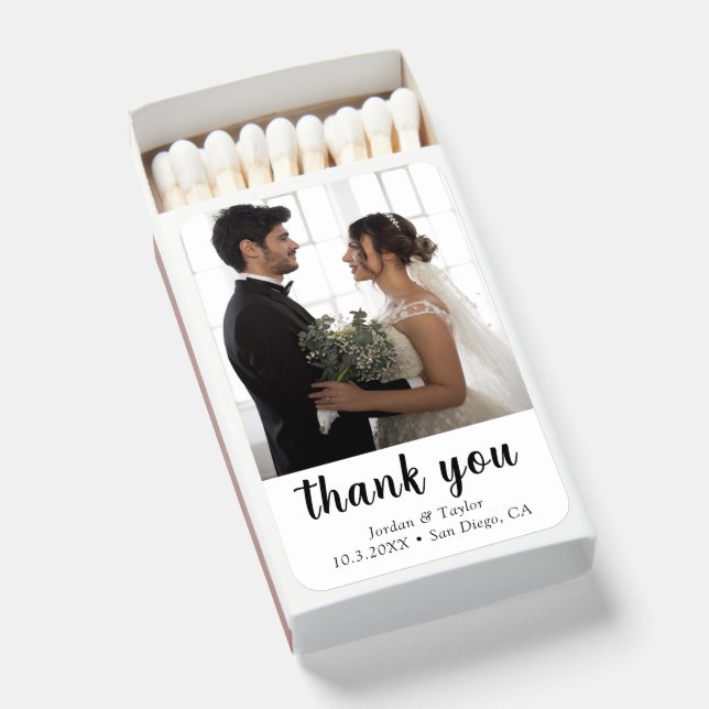 minimalist Simple wedding couple Photo Matchboxes (Front Open)