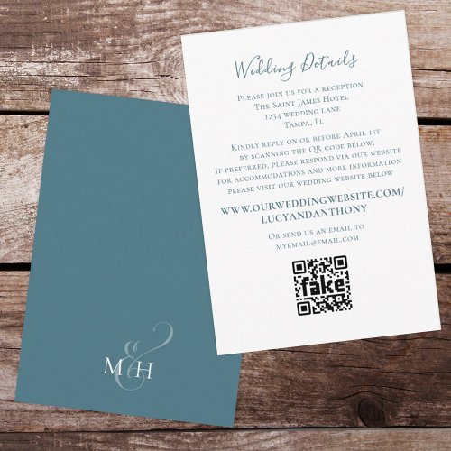 Minimalist Simple Wedding Details QR Code Blue Enclosure Card