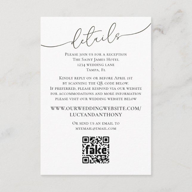 Minimalist Simple Wedding Details QR Code Template (Front)
