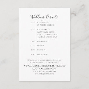 Minimalist Simple Wedding Details Timeline Enclosure Card