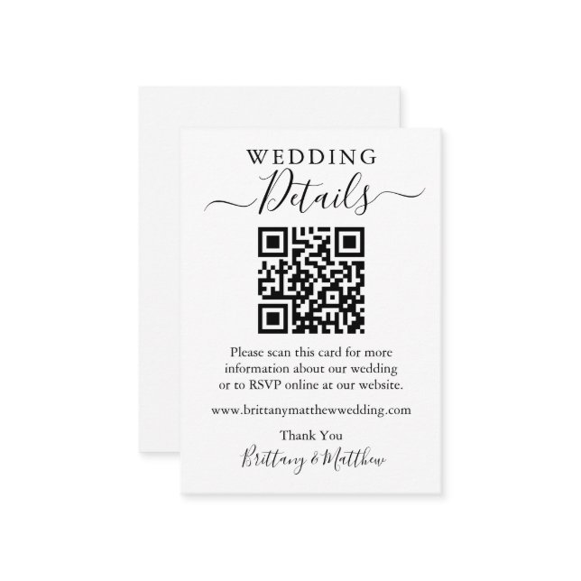 Minimalist Simple Wedding Details Website QR  Enclosure Card (Front/Back In Situ)