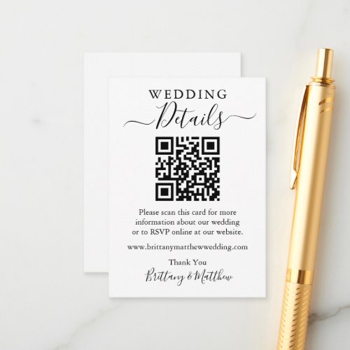 Minimalist Simple Wedding Details Website QR  Enclosure Card
