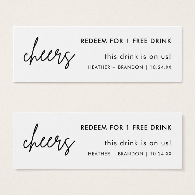 Minimalist Simple Wedding Drink Ticket Cards (Front & Back)