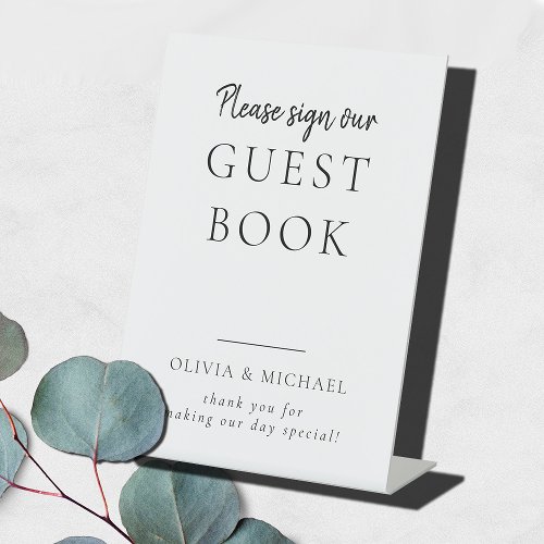 Minimalist Simple Wedding Guest Book Pedestal Sign