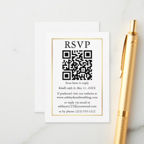 Minimalist Simple Wedding QR Gold Frame RSVP Enclosure Card