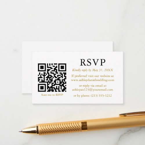 Minimalist Simple Wedding QR Gold RSVP Enclosure Card