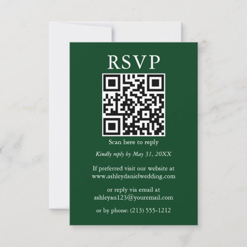 Minimalist Simple Wedding QR Green RSVP  Card